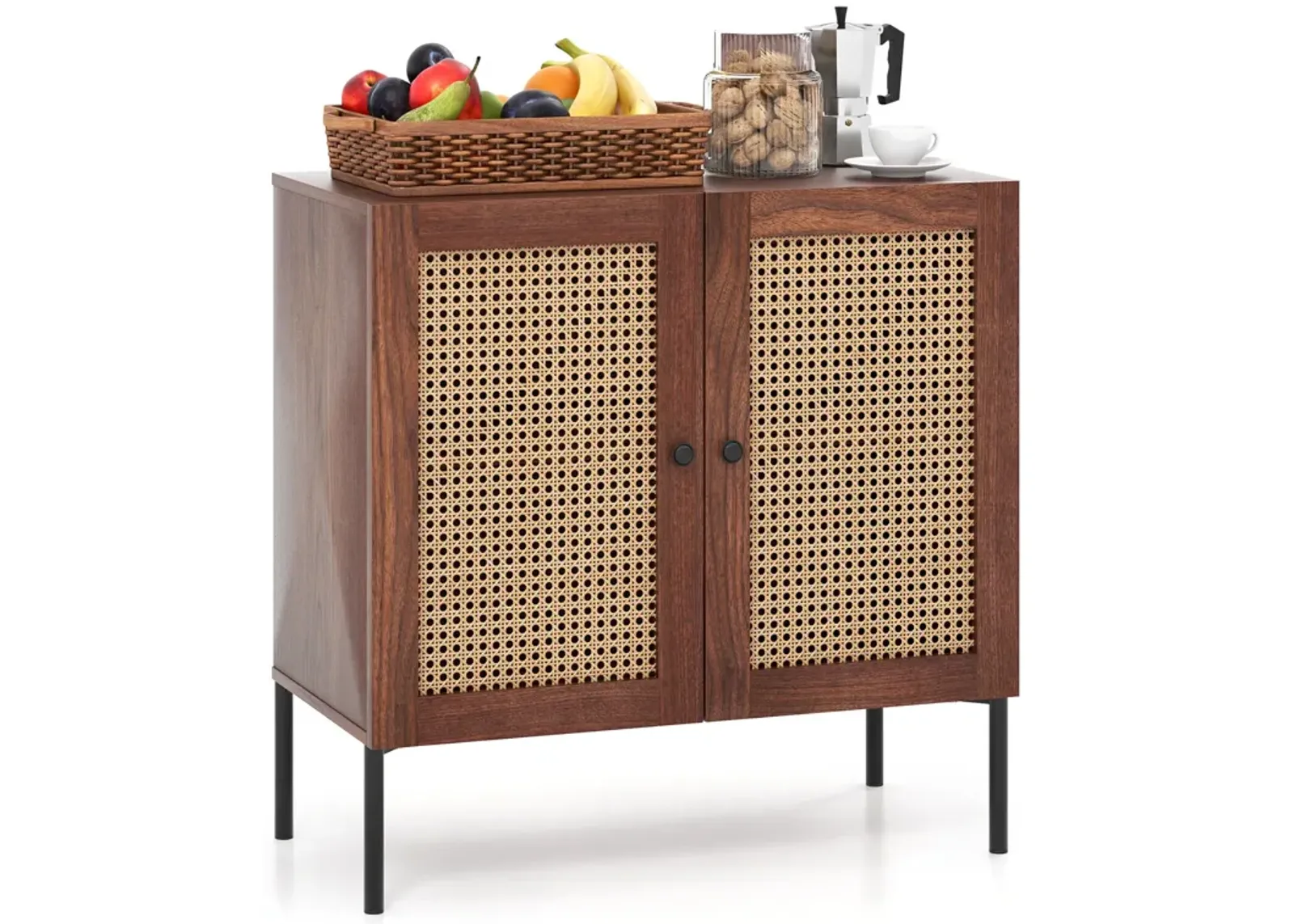 Kitchen Sideboard with 2 Rattan Doors and Adjustable Shelf