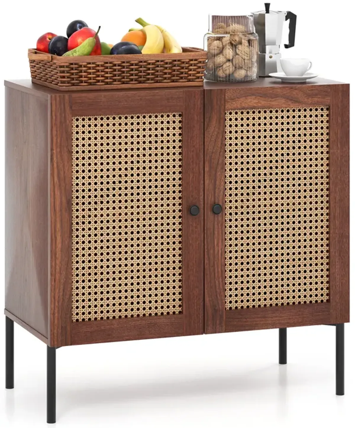 Kitchen Sideboard with 2 Rattan Doors and Adjustable Shelf