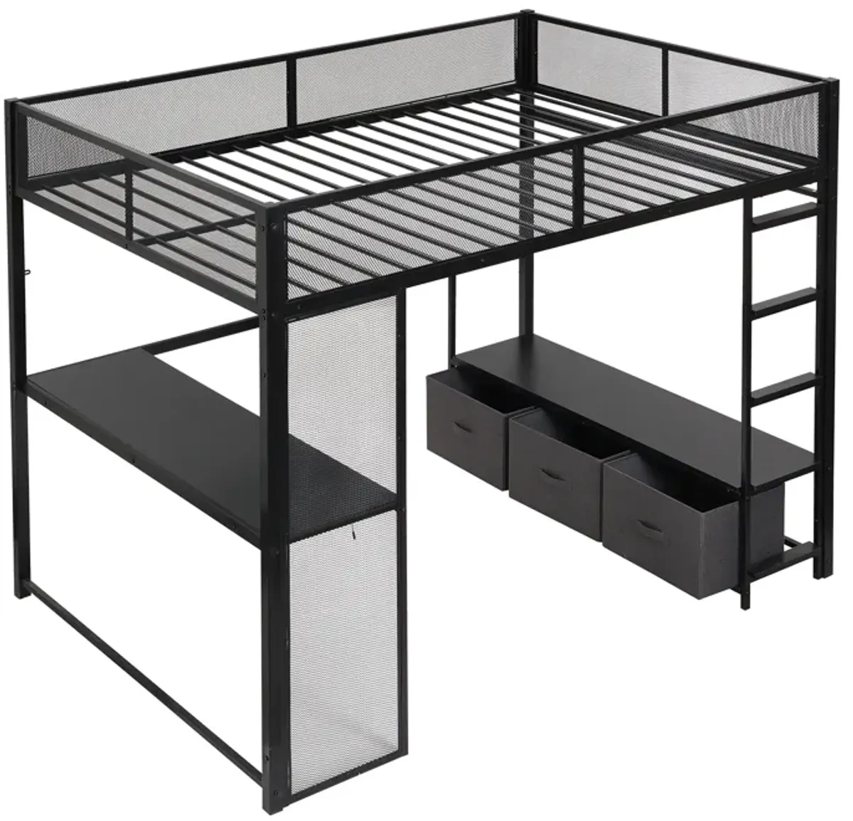 Merax Metal Gaming Loft Bed with LED and Desk