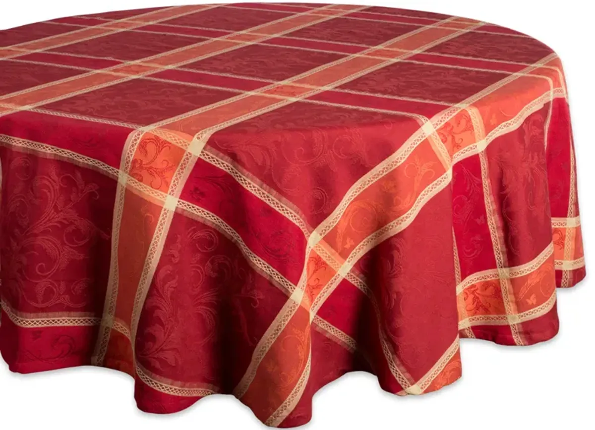 70" Red and Orange Plaid Style Round Tablecloth