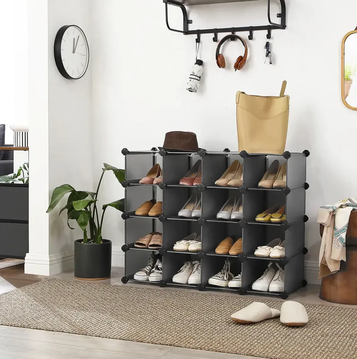 Space-Saving Shoe Rack - Plastic Cabinet Storage Organizer for Entryway, Hallway, and More