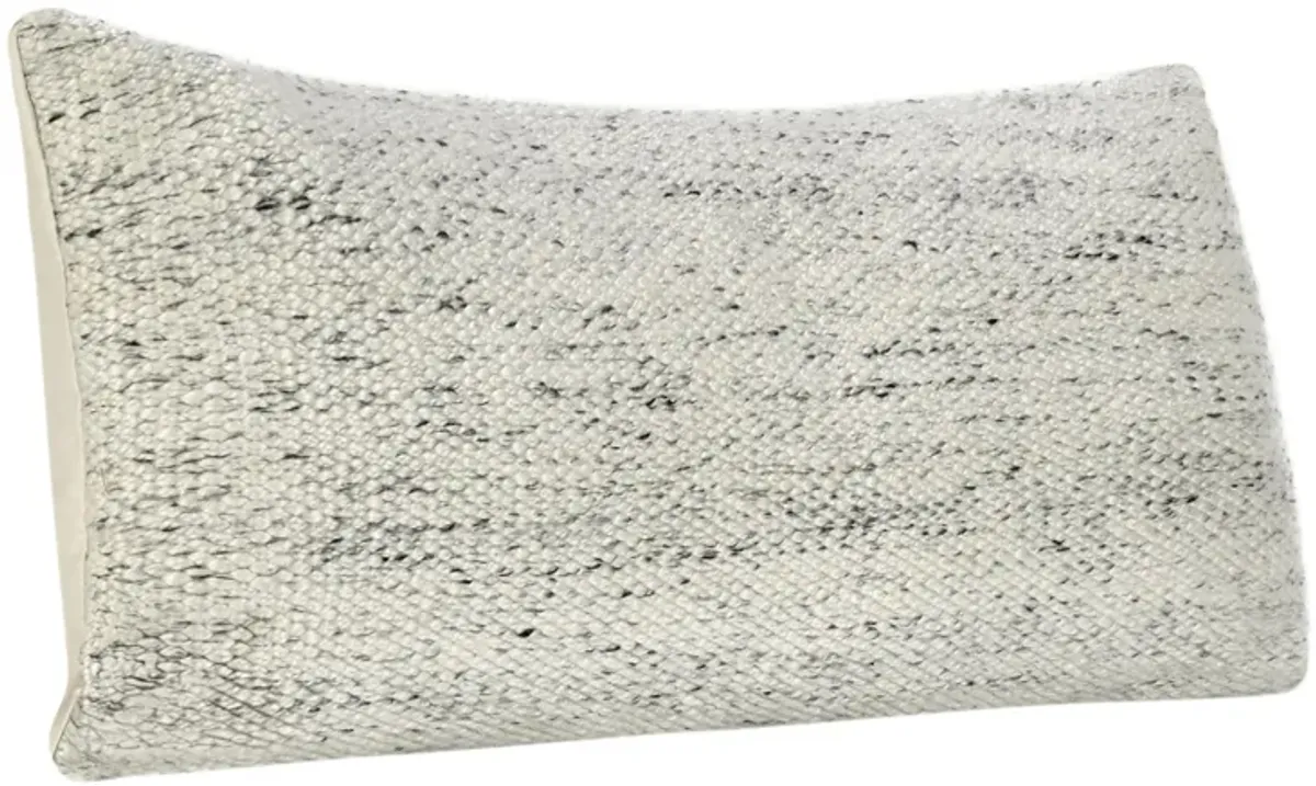 Ruff Lumbar Accent Throw Pillow, 16x36, Textured Ivory Recycled Fabric - Benzara