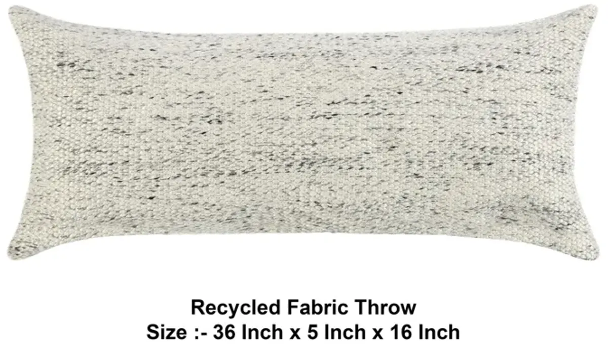 Ruff Lumbar Accent Throw Pillow, 16x36, Textured Ivory Recycled Fabric - Benzara