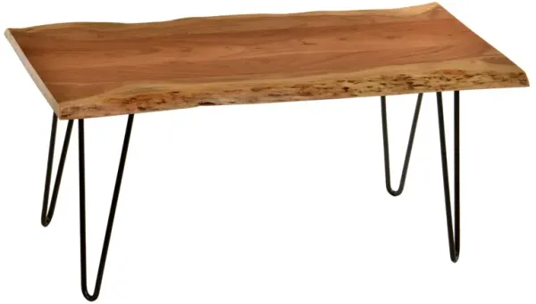 Hivvago 42" Black And Natural Brown Solid Wood Live Edge Rectangular Coffee Table