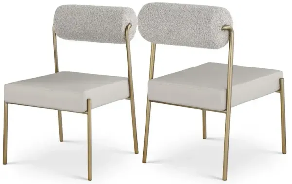 Meridian Furniture Carly Taupe Vegan Leather Seat / Boucle Fabric Back Dining Chair, Set of 2