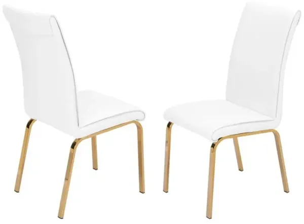 Best Quality Furniture Faux Leather Dining Side Chairs, Chrome Gold Legs (Set Of 2) - White