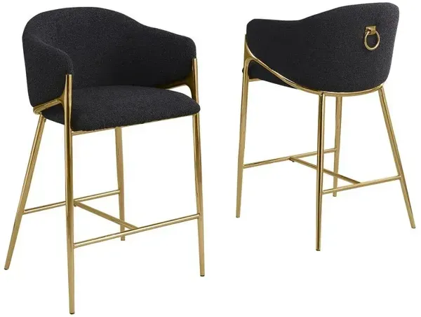 Best Quality Furniture Black Barstools (30) In Boucle Fabric And Gold Chrome Base (Set Of 2)