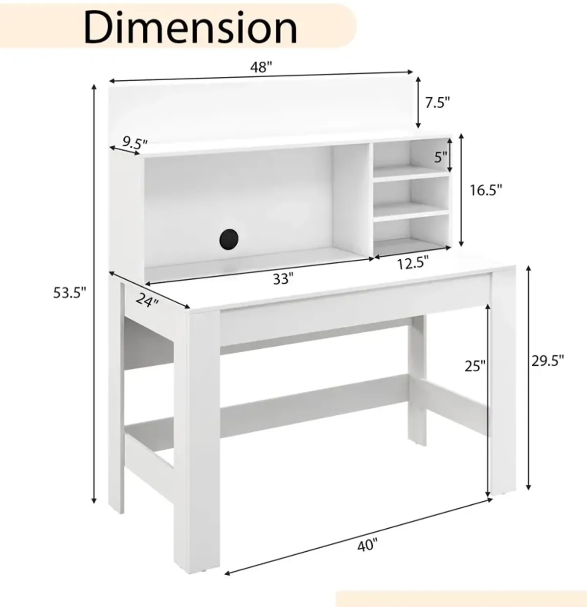 48 Inch Writing Computer Desk with Anti-Tipping Kits and Cable Management Hole