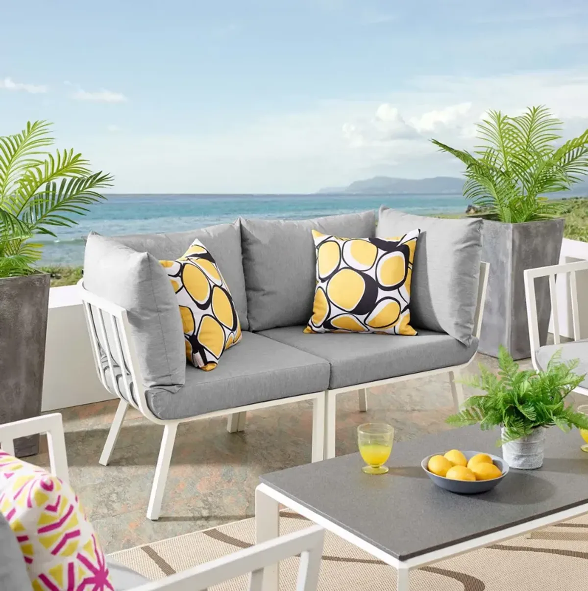 Riverside 2 Piece Outdoor Patio Aluminum Sectional Sofa Set-Benzara