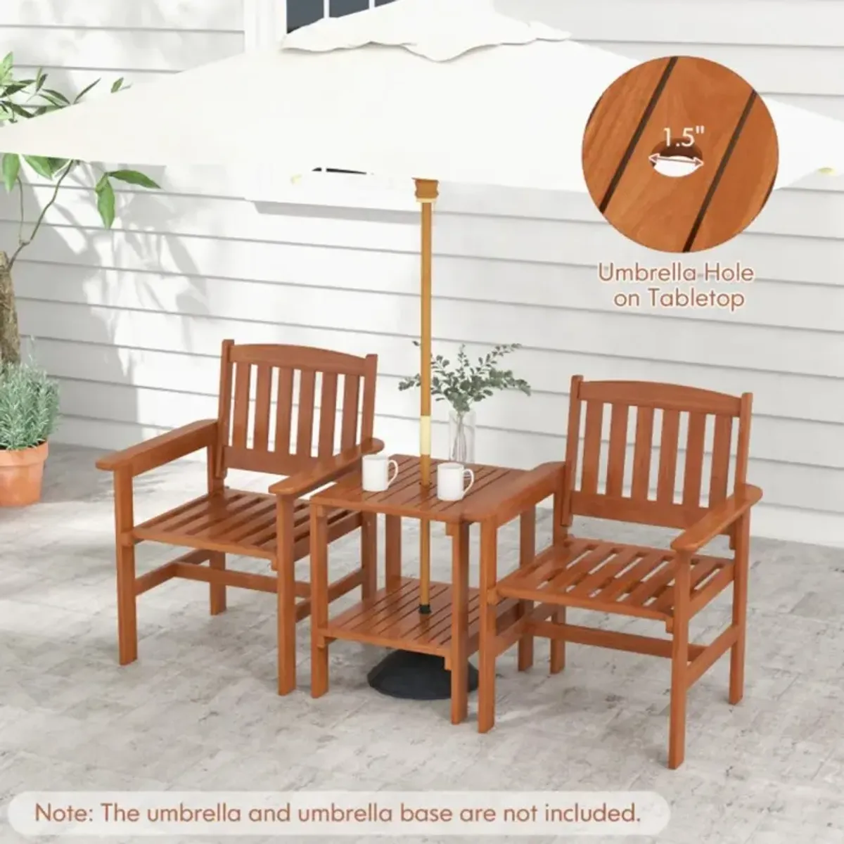 Hivvago 3 Piece Patio Bistro Table and Chairs Set with Umbrella Hole