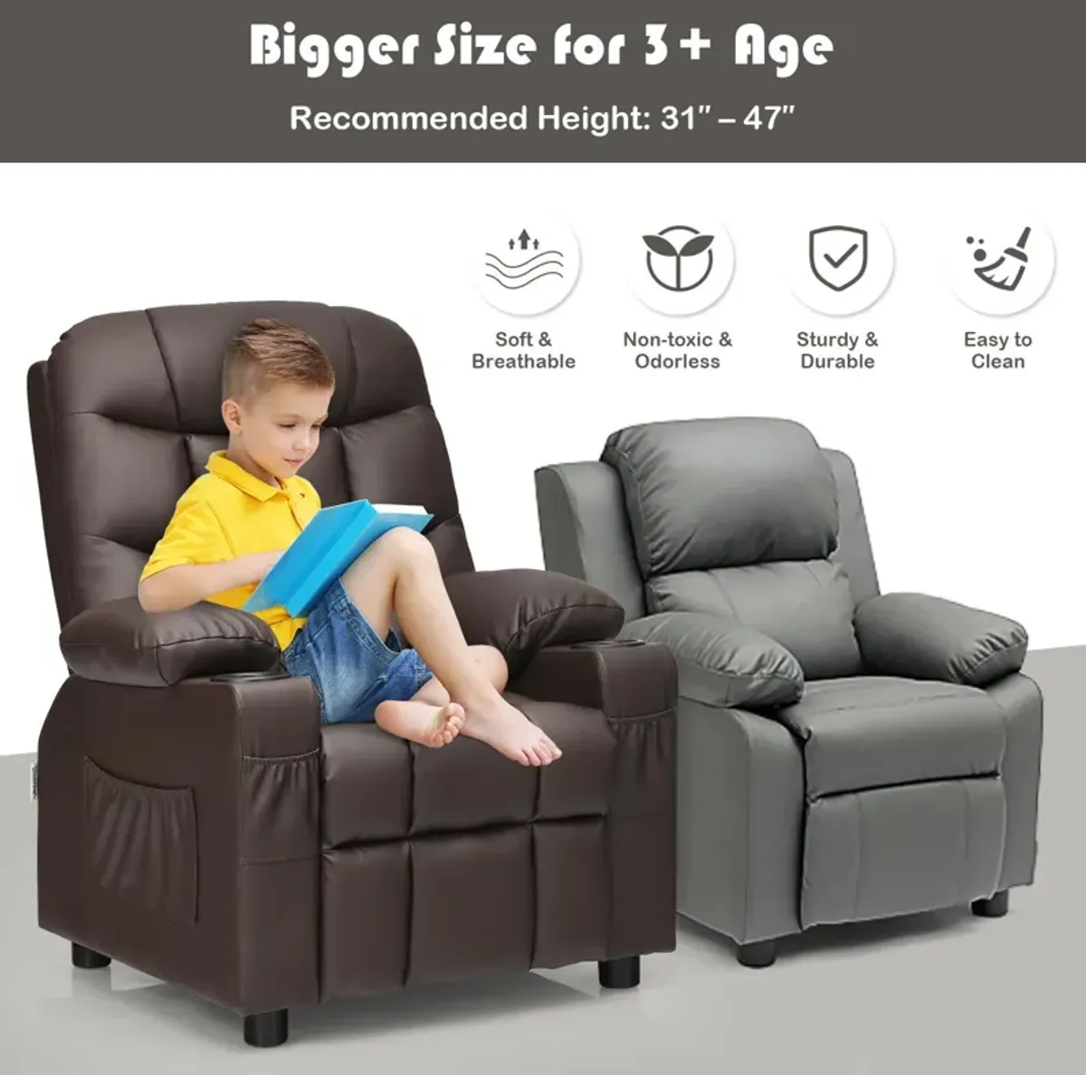 Kids Recliner Chair with Cup Holder and Footrest for Children