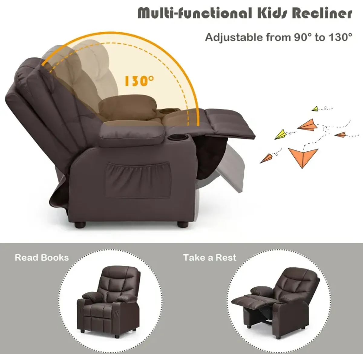 Kids Recliner Chair with Cup Holder and Footrest for Children