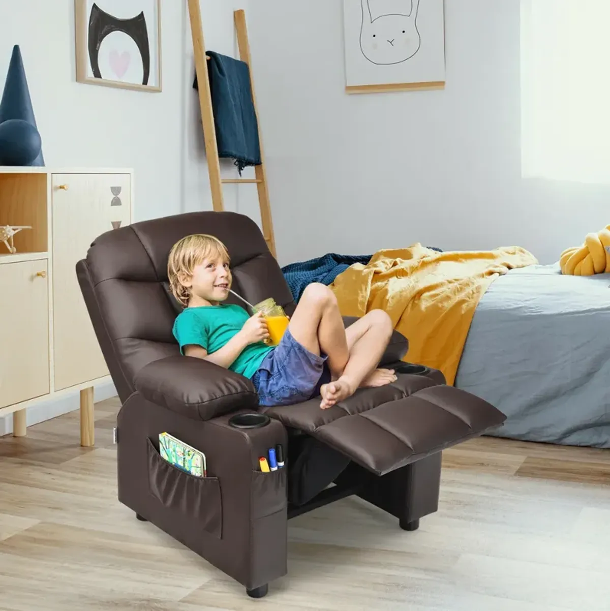 Kids Recliner Chair with Cup Holder and Footrest for Children