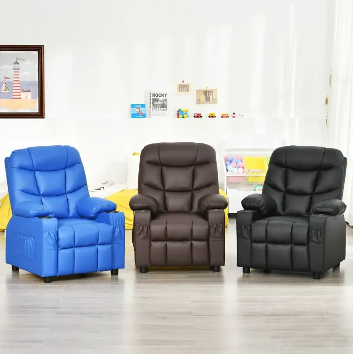 Kids Recliner Chair with Cup Holder and Footrest for Children