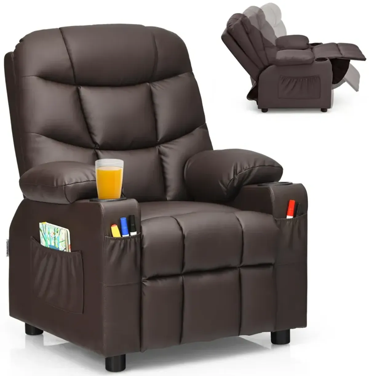 Kids Recliner Chair with Cup Holder and Footrest for Children