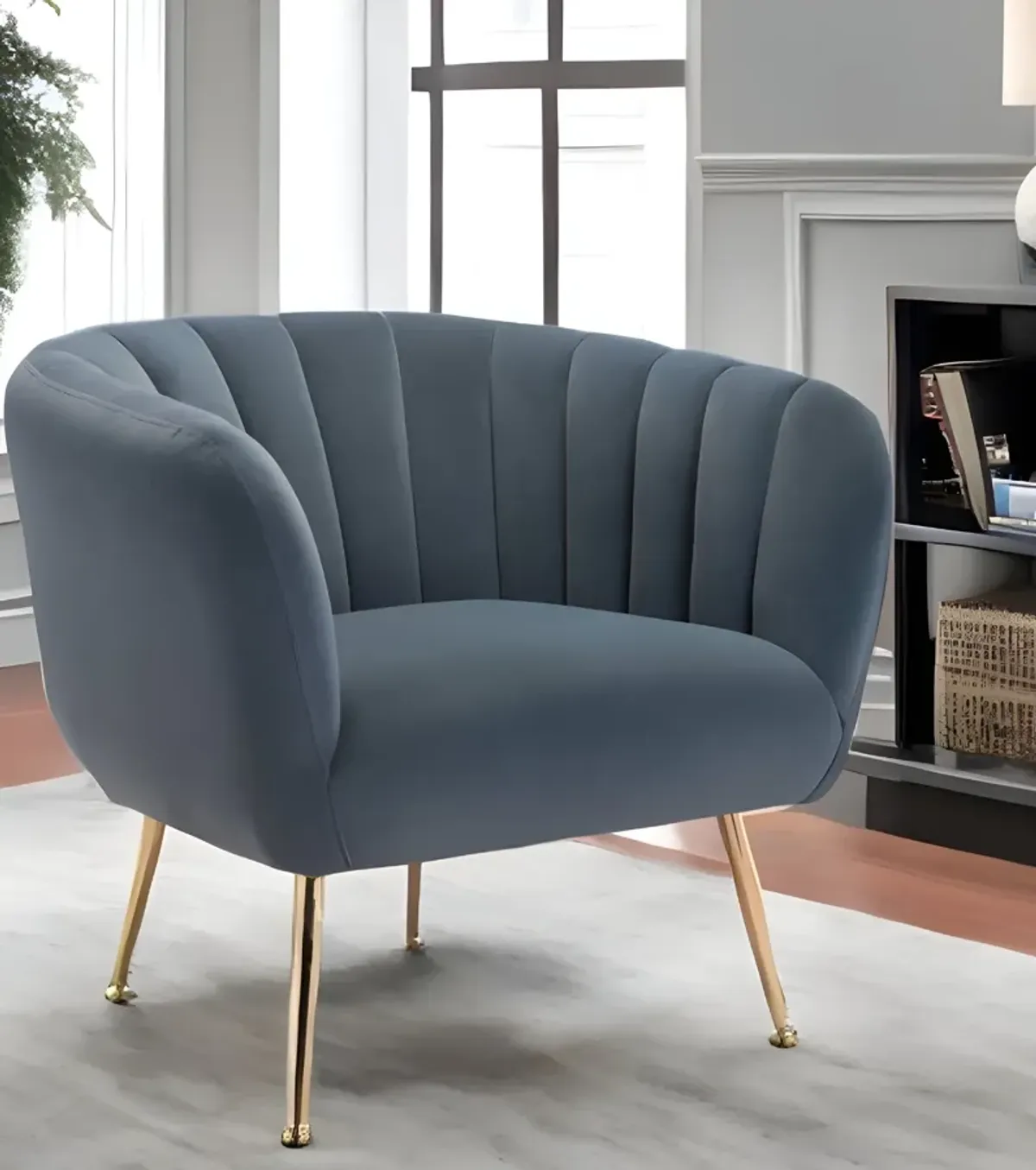 Hivvago 30 Inch Gray And Gold Velvet And Upholstered Tufted Club Chair