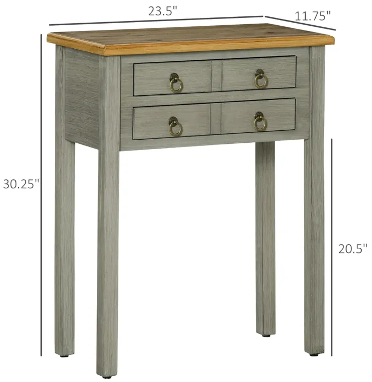 Grey Vintage Entryway: Console Table with 2 Drawers for Hallway