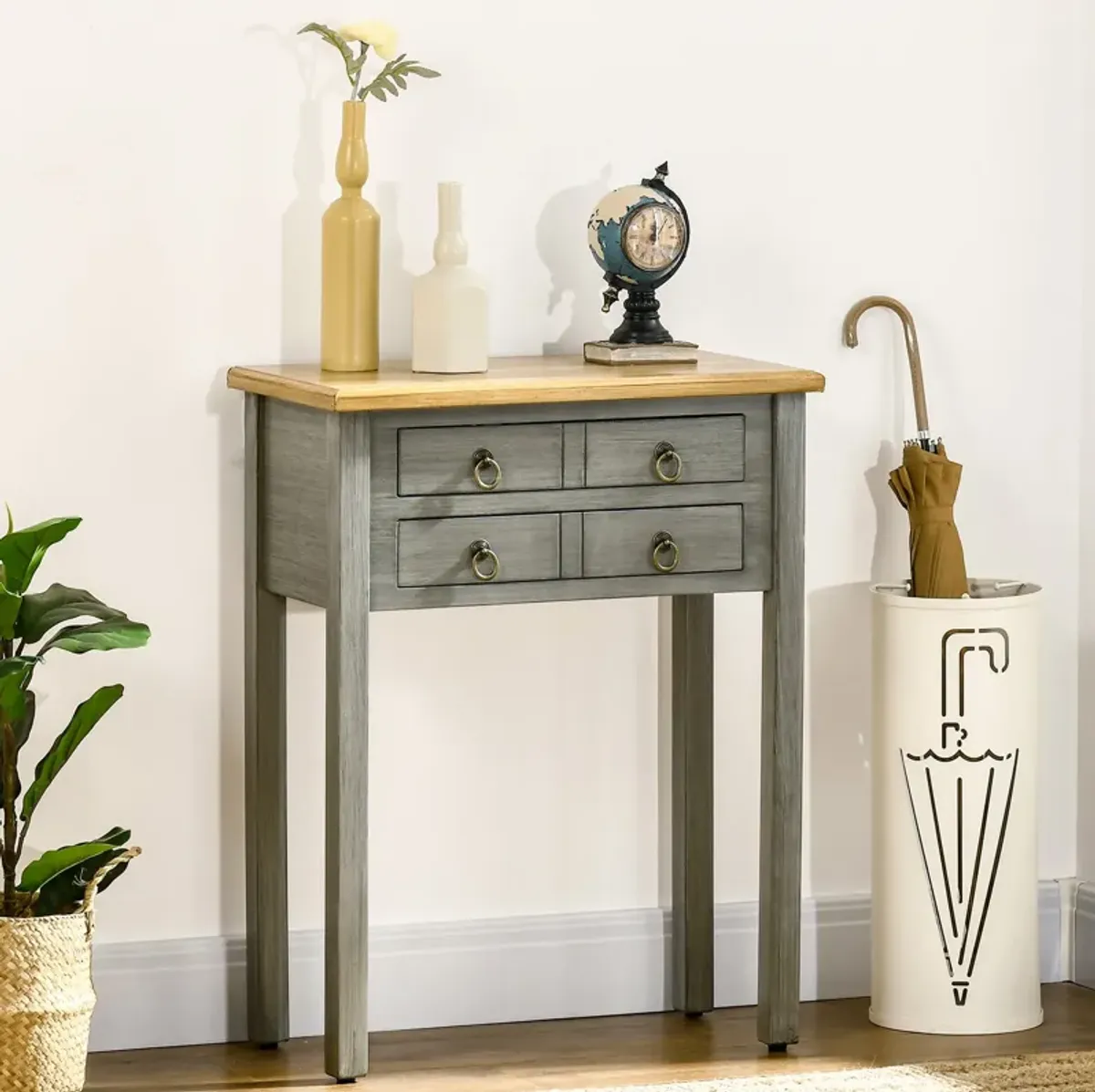 Grey Vintage Entryway: Console Table with 2 Drawers for Hallway