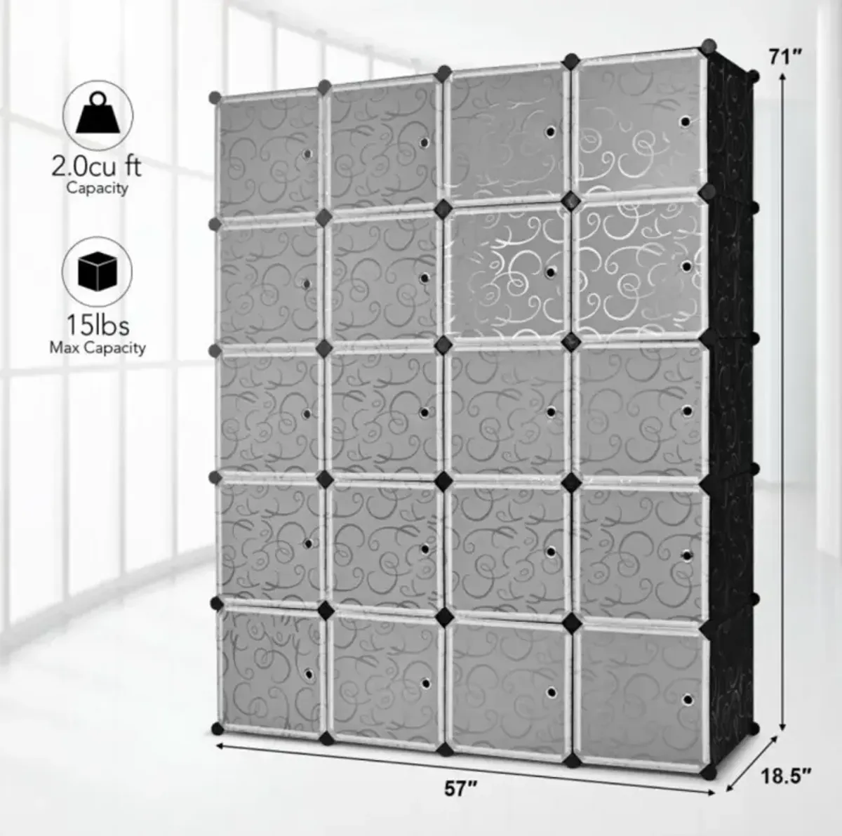 Hivvago 20-Cube DIY Plastic Cube Storage Organizer with Doors