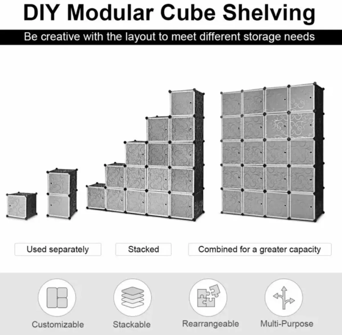 Hivvago 20-Cube DIY Plastic Cube Storage Organizer with Doors