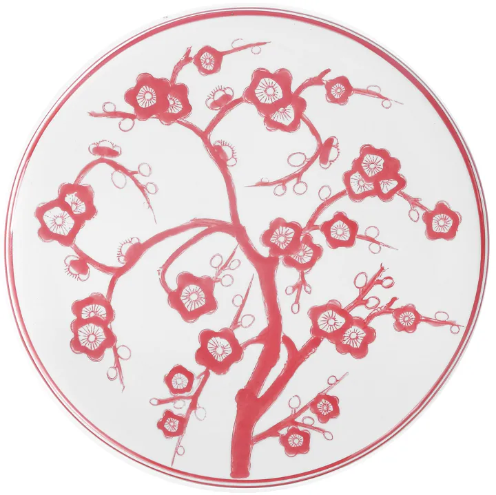 Cherry Blossom 17.75" Ceramic Garden Stool, White/Red