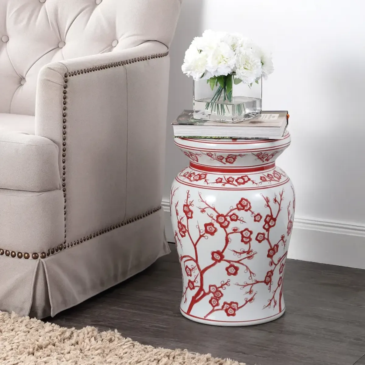 Cherry Blossom Ceramic Garden Stool