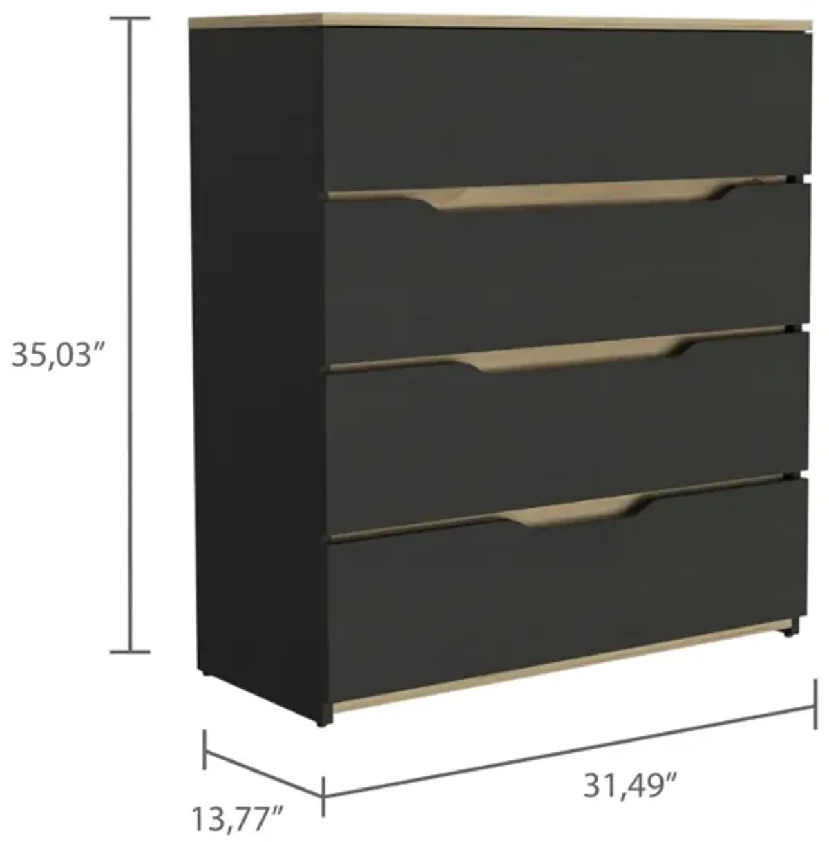 Zoe Dresser, Superior Top, Four Drawers - Black Light Oak