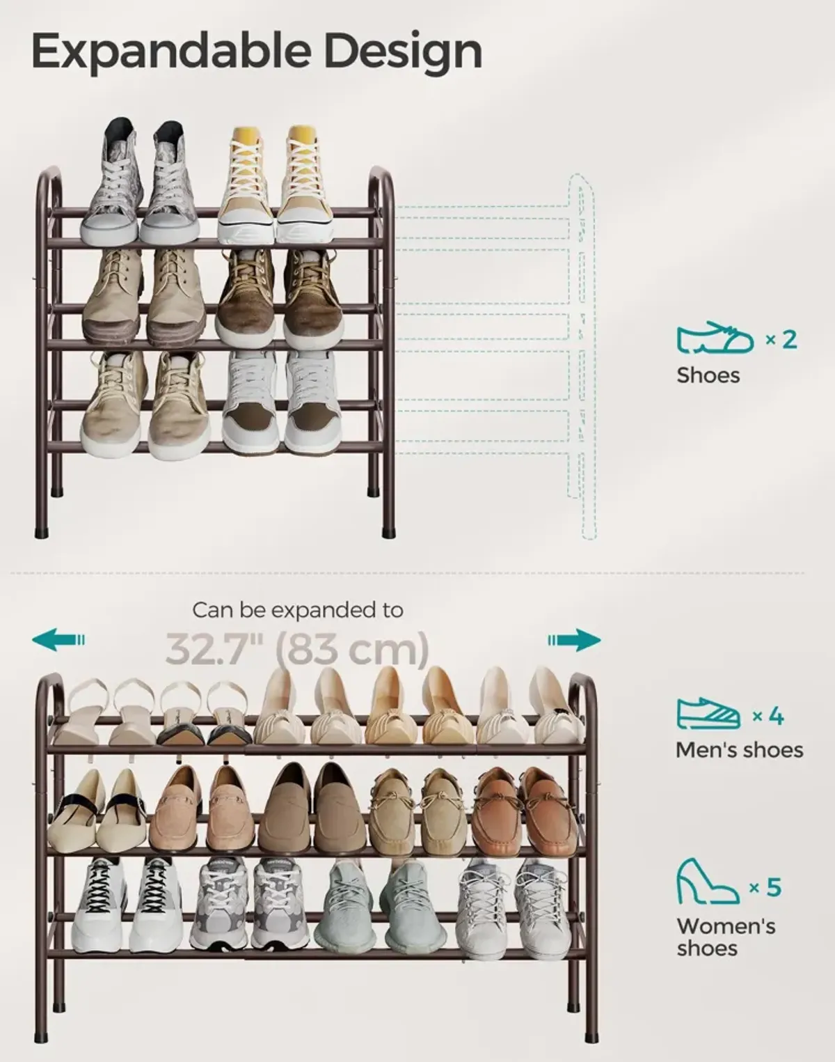 3-Tier Sturdy Metal Shoe Rack Organizer with Durable Shelves for Space-Saving Storage