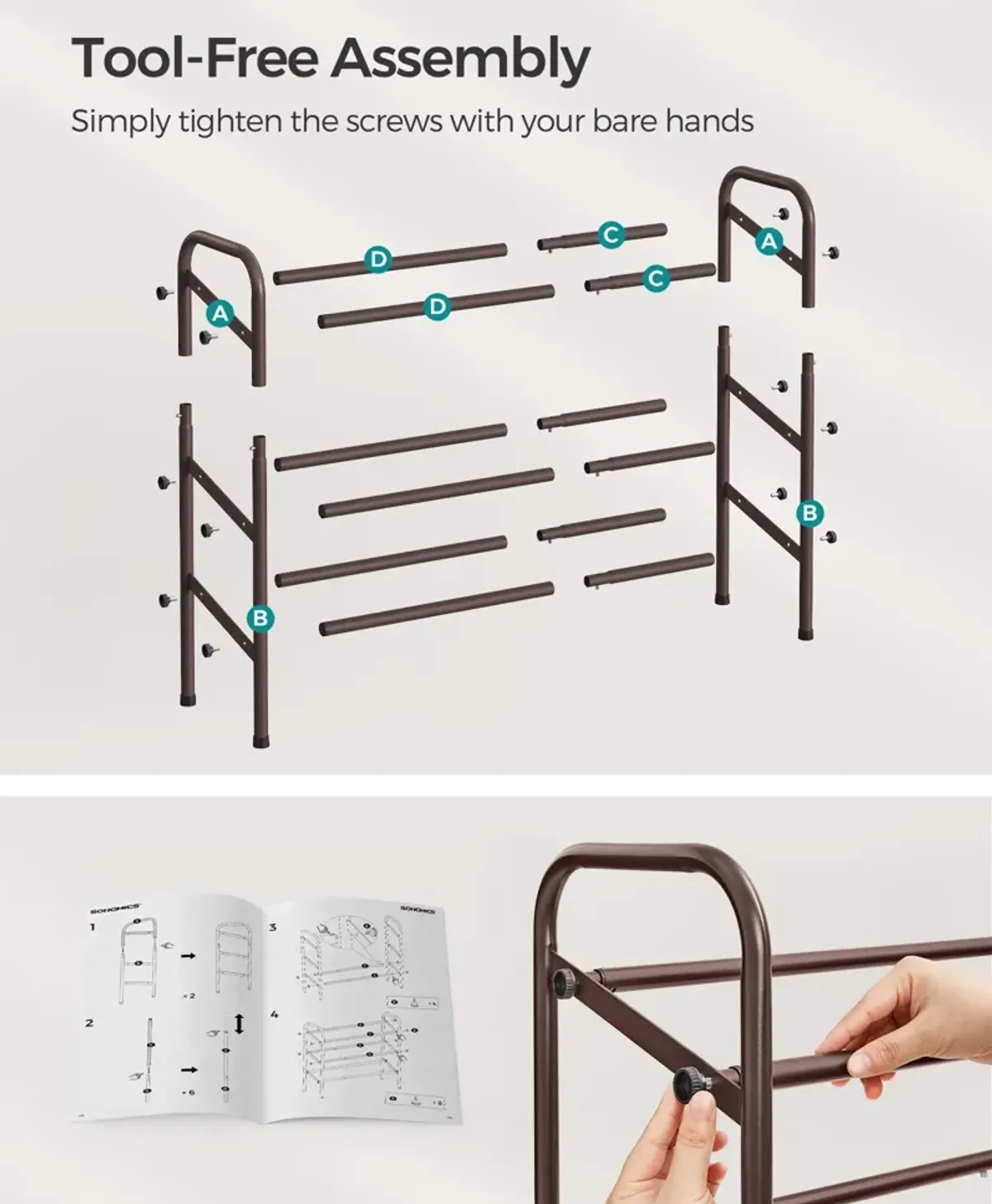 3-Tier Sturdy Metal Shoe Rack Organizer with Durable Shelves for Space-Saving Storage