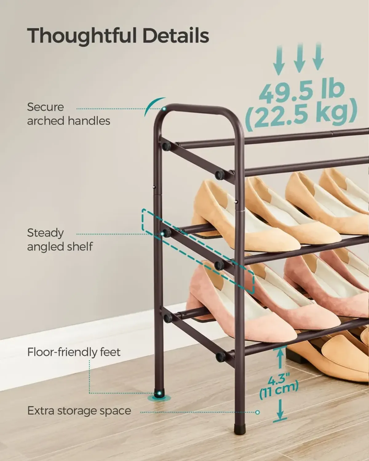 3-Tier Sturdy Metal Shoe Rack Organizer with Durable Shelves for Space-Saving Storage