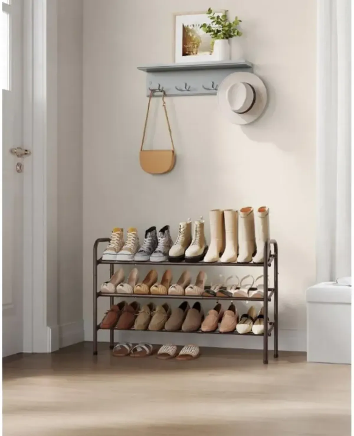 3-Tier Sturdy Metal Shoe Rack Organizer with Durable Shelves for Space-Saving Storage