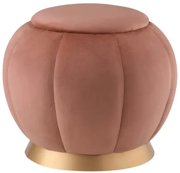 Hivvago 20" Blush Velvet And Gold Round Bloom Ottoman