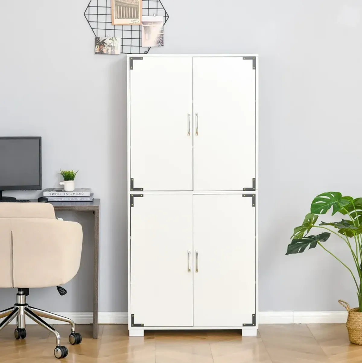 White Kitchen Storage: Industrial 4-Door Pantry Cabinet