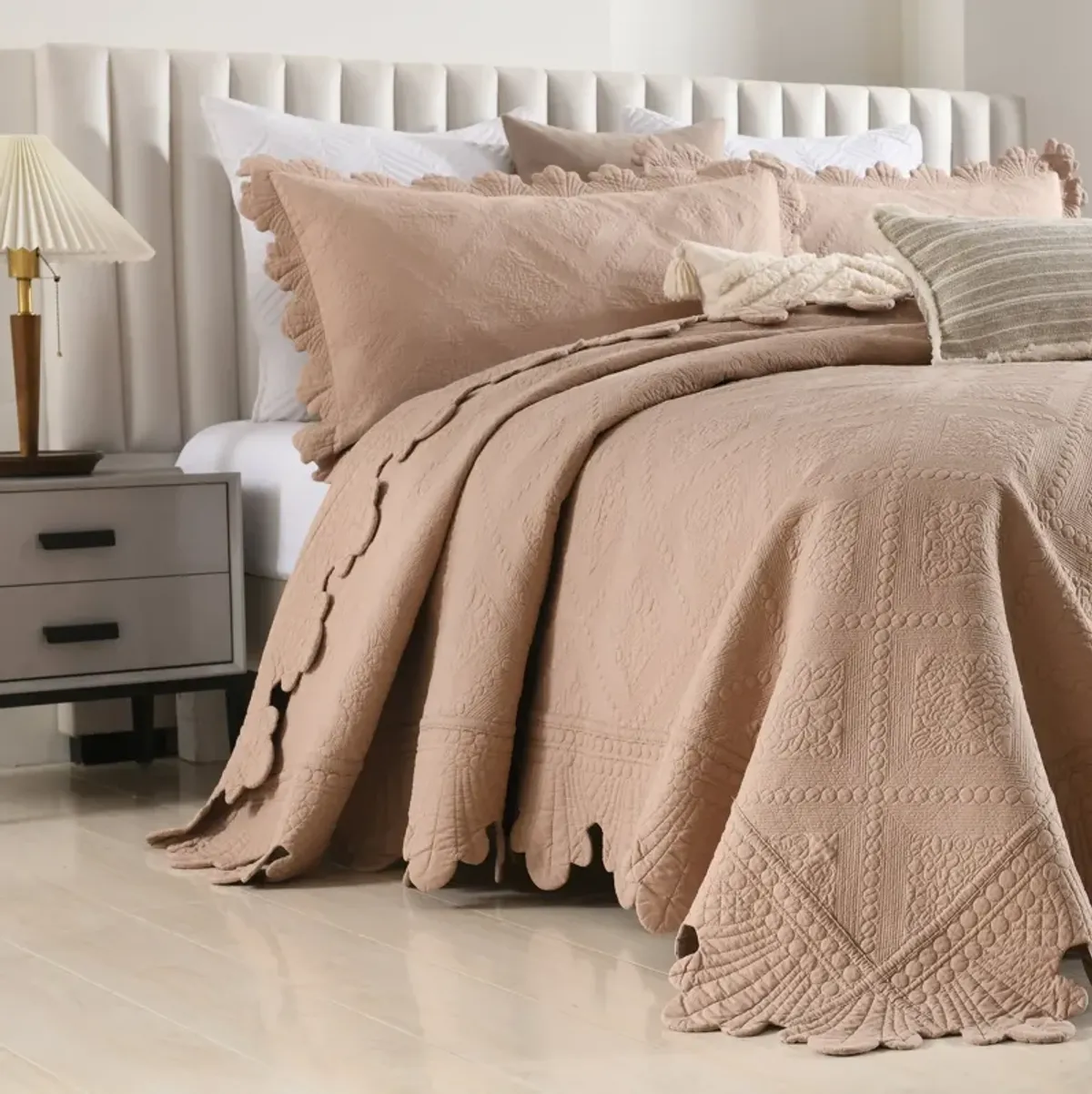 MarCielo 100% Cotton Oversized Bedspread Quilt Set Embroidery TK