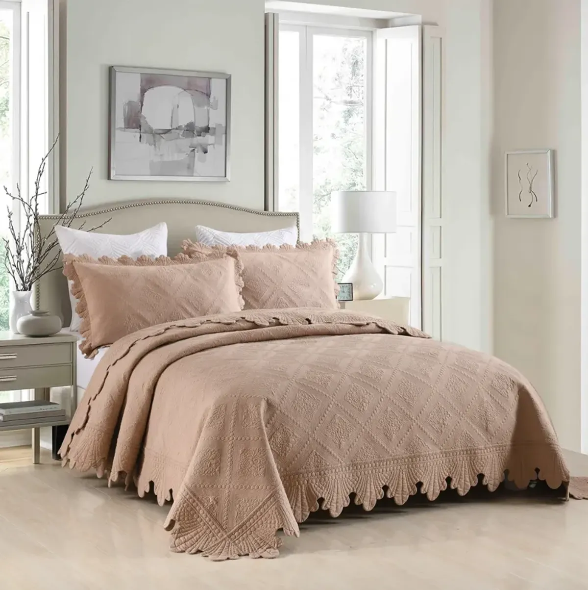 MarCielo 100% Cotton Oversized Bedspread Quilt Set Embroidery TK