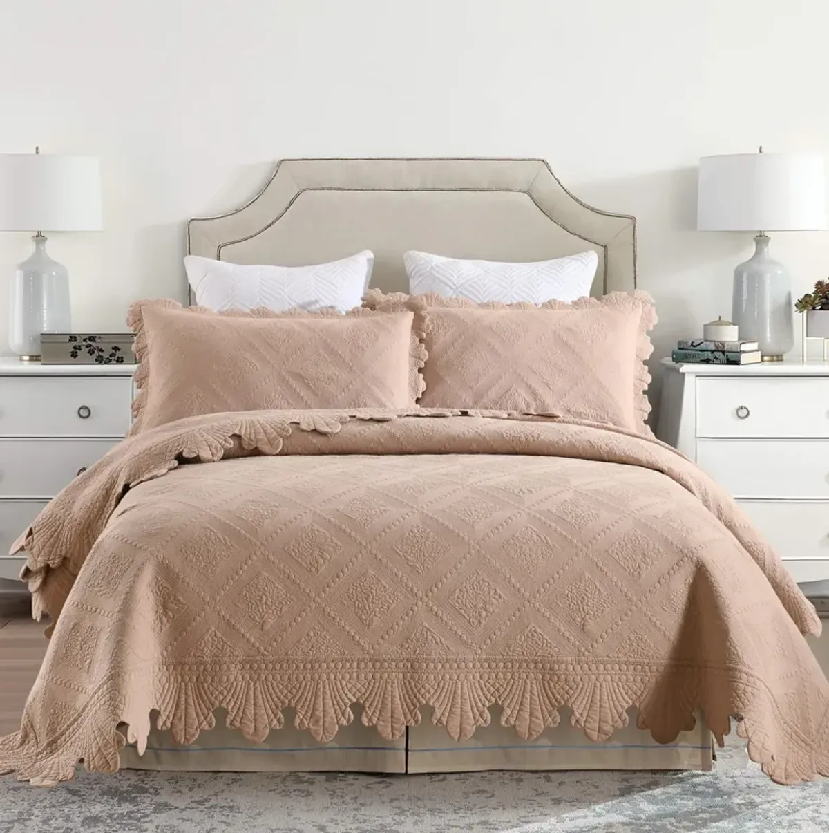 MarCielo 100% Cotton Oversized Bedspread Quilt Set Embroidery TK