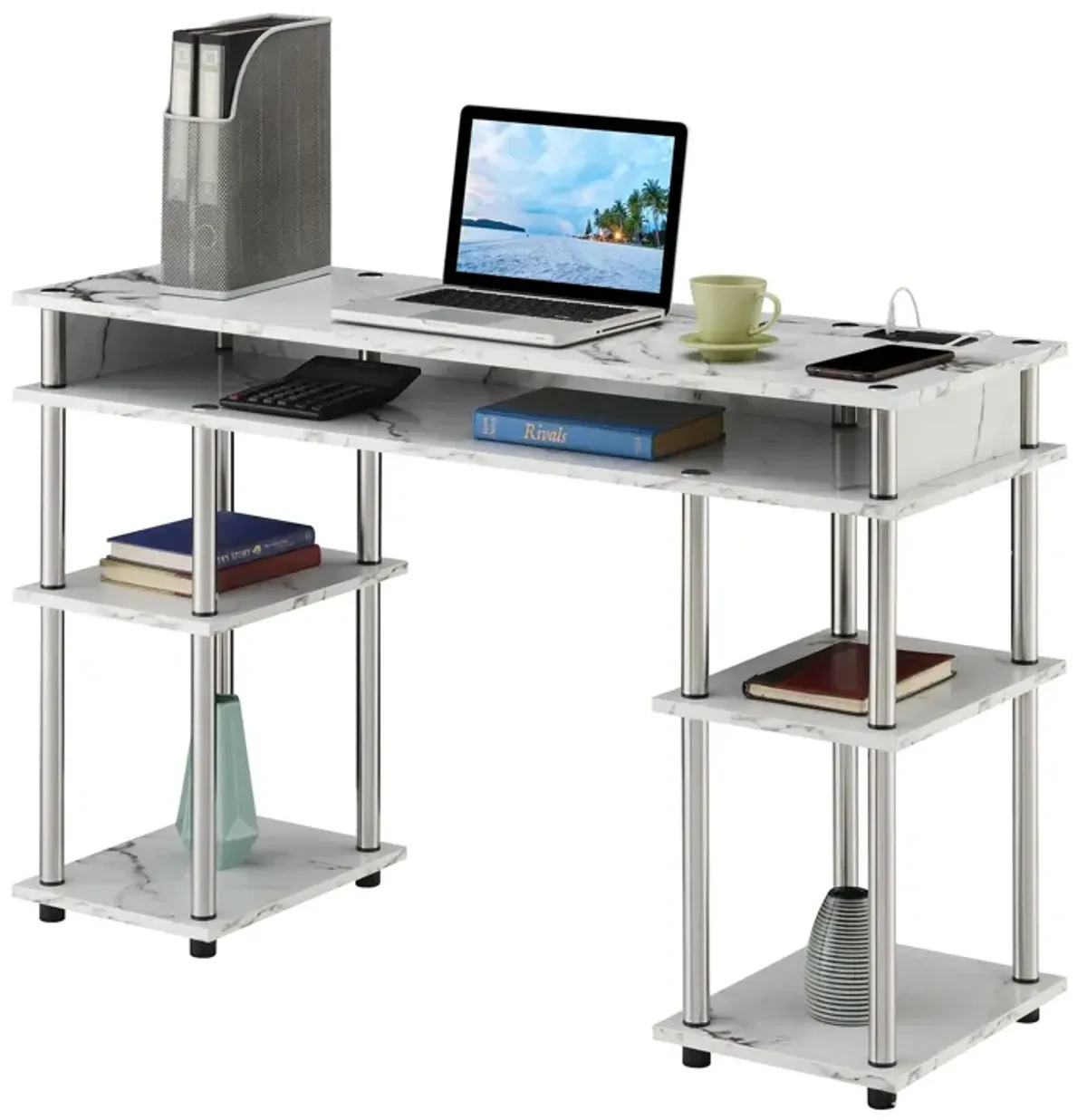 Convenience Concepts Designs2Go No Tools Student Desk with Charging Station and Shelves