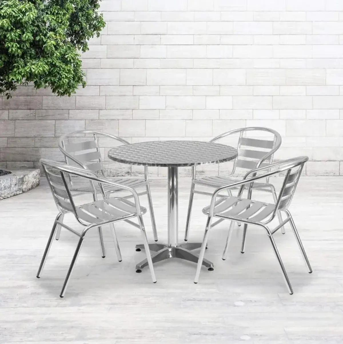 Flash Furniture 31.5'' Round Aluminum Indoor-Outdoor Table Set with 4 Slat Back Chairs