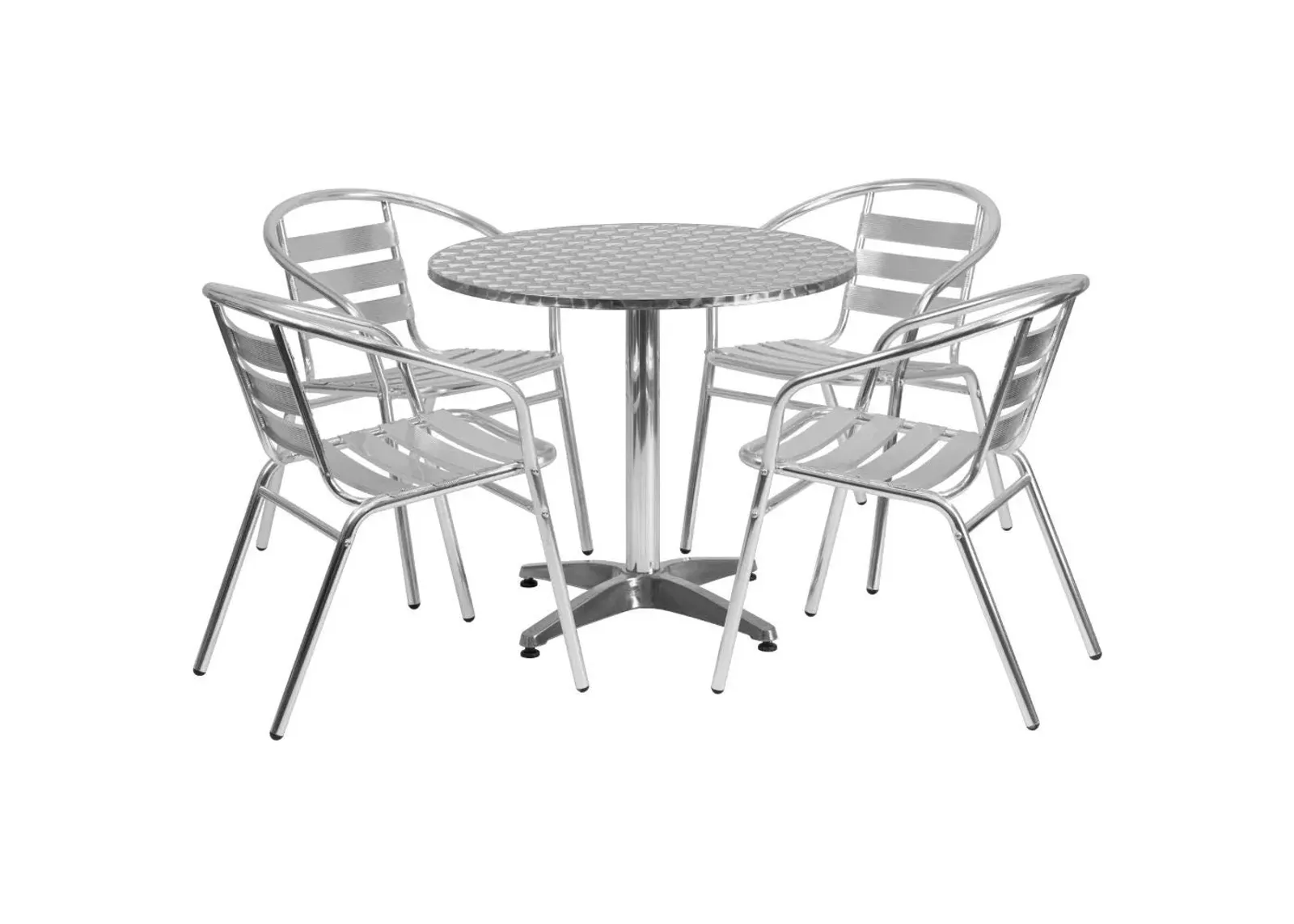 Flash Furniture 31.5'' Round Aluminum Indoor-Outdoor Table Set with 4 Slat Back Chairs