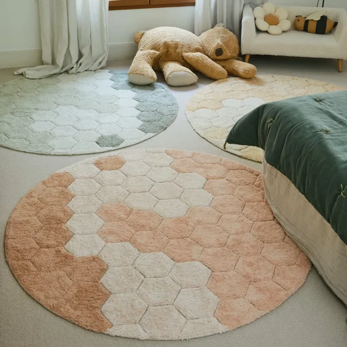 Washable rug Round Honeycomb Golden