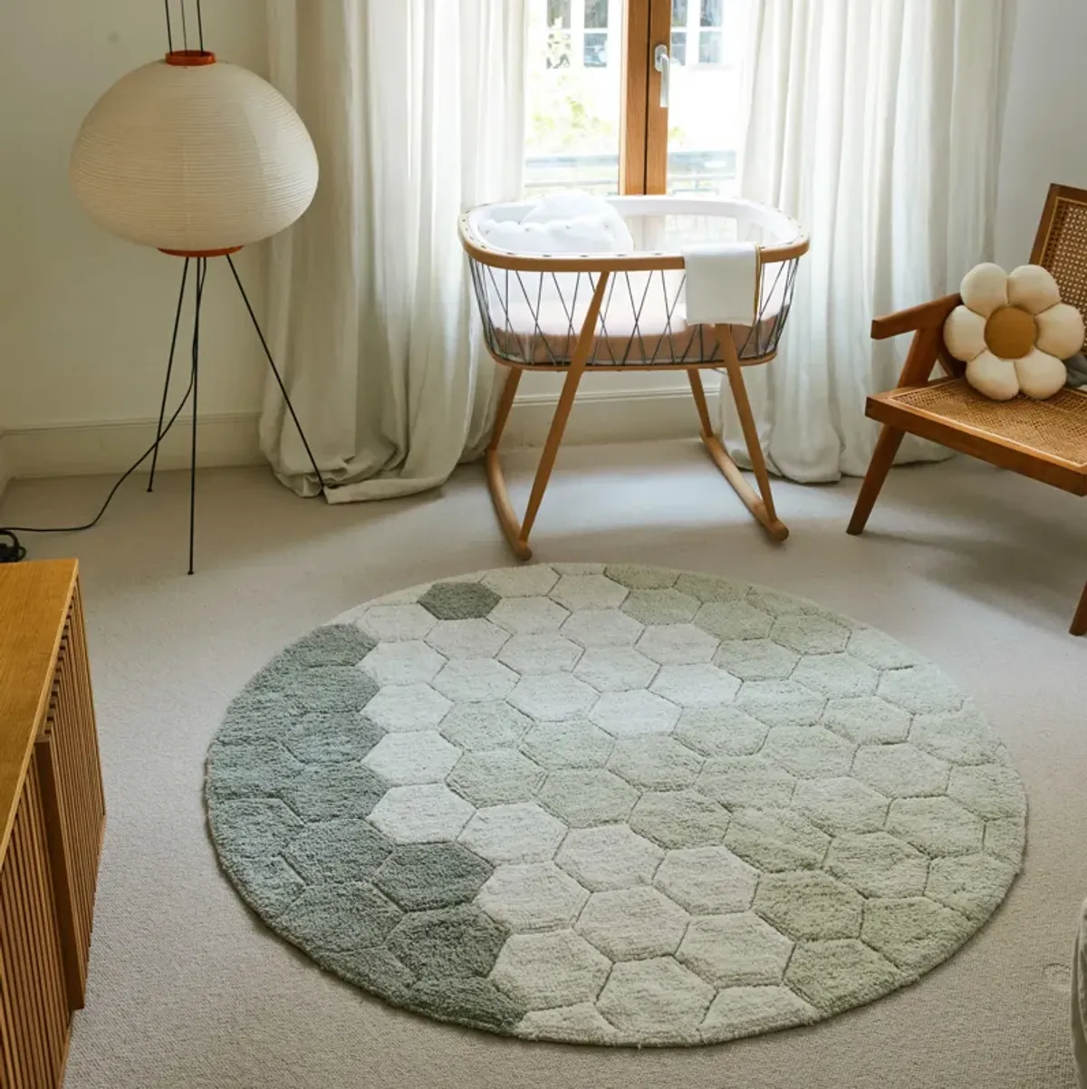 Washable rug Round Honeycomb Golden