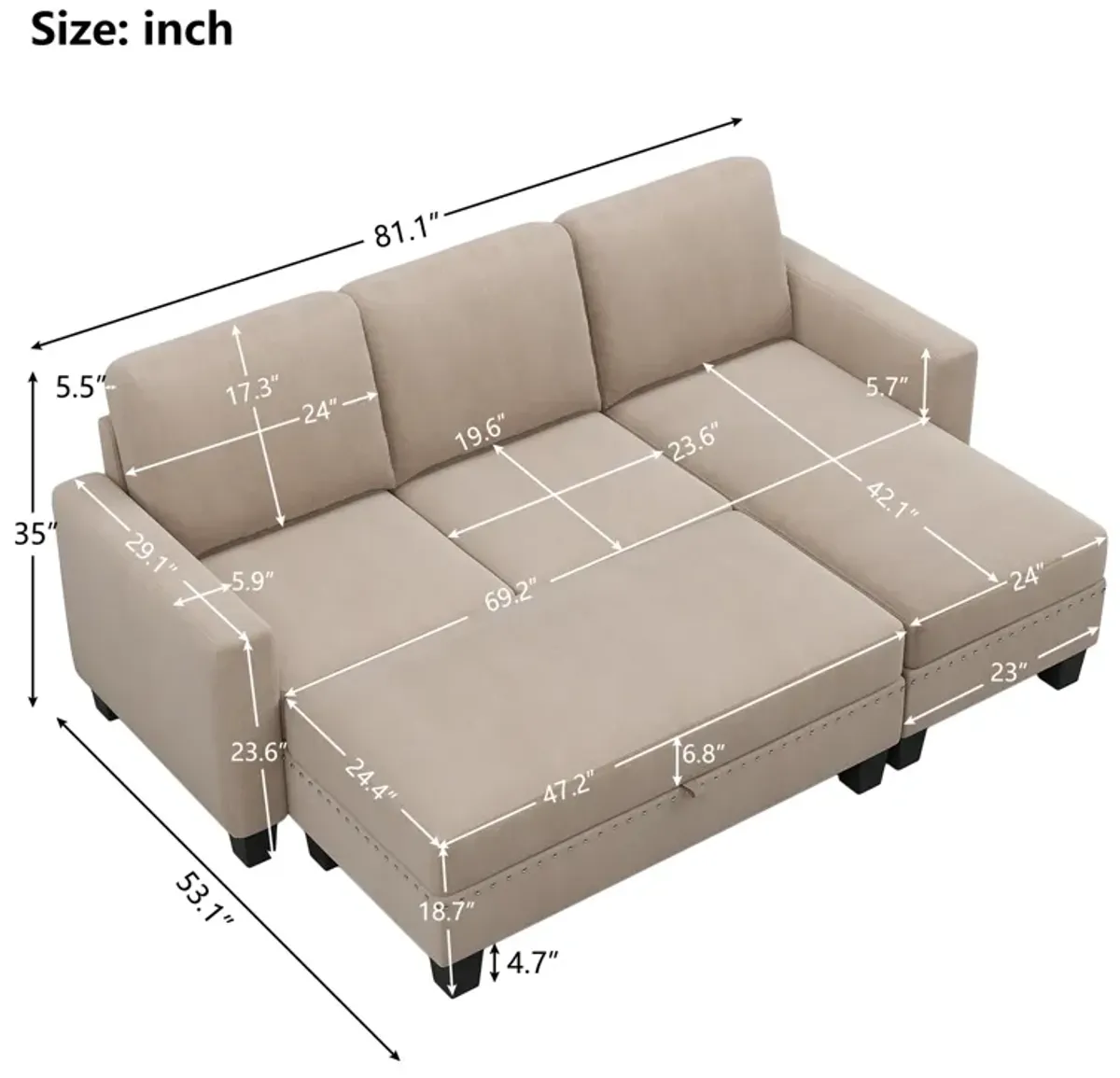 Merax Reversible Sectional Couch with Storage Chaise