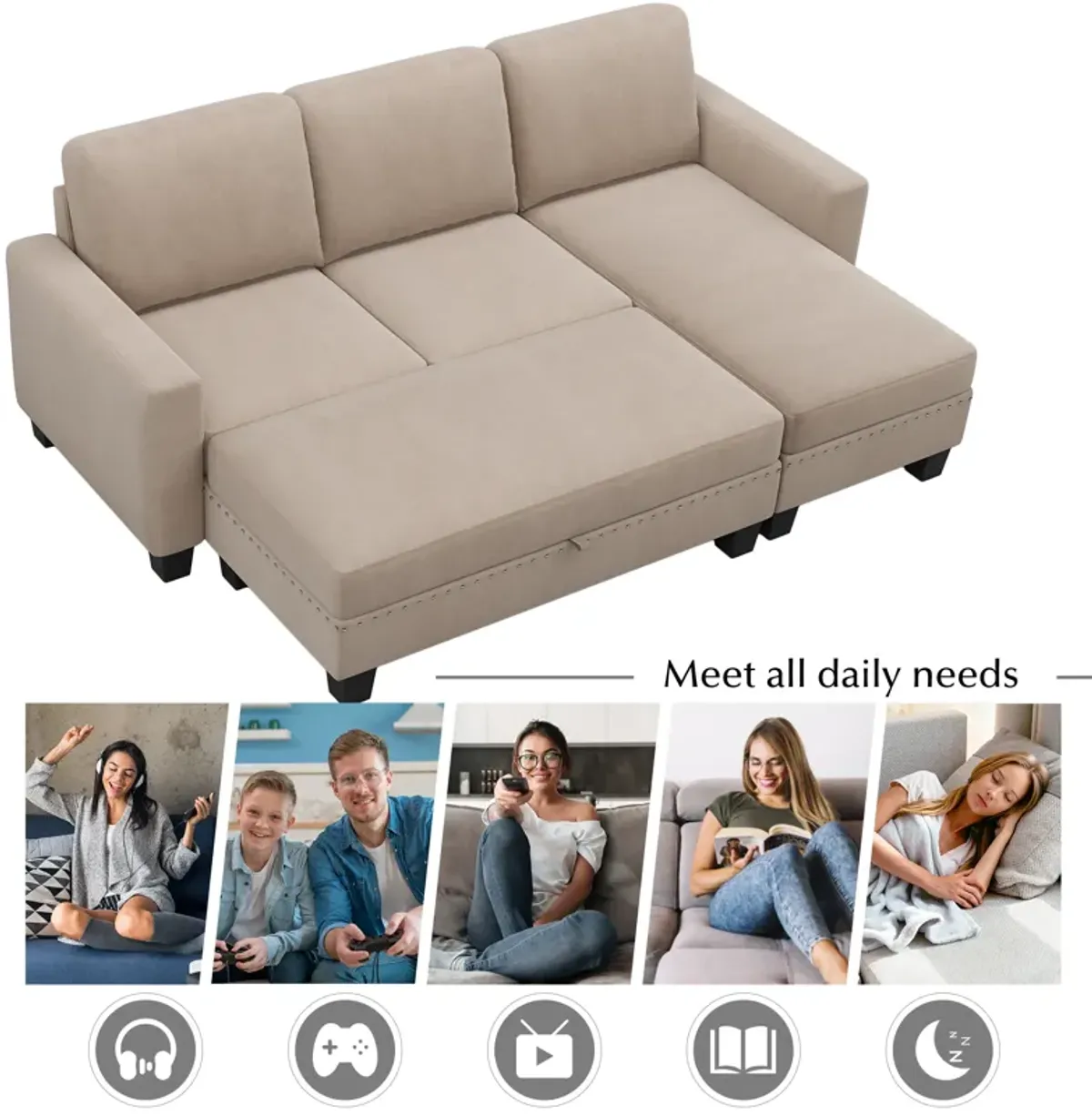 Merax Reversible Sectional Couch with Storage Chaise