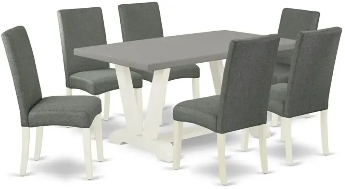 East West Furniture V096DR207-7 7-Pc Dining Room Table Set - 6 Parson Chairs and 1 Modern Rectangular Cement Kitchen Table with High Chair Back - Linen White Finish