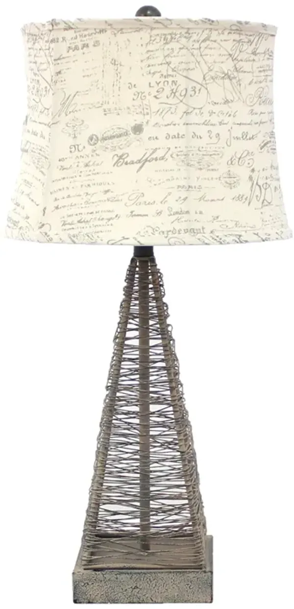 Hivvago 29" Gray Metal Geometric Bedside With White Text Drum Shade