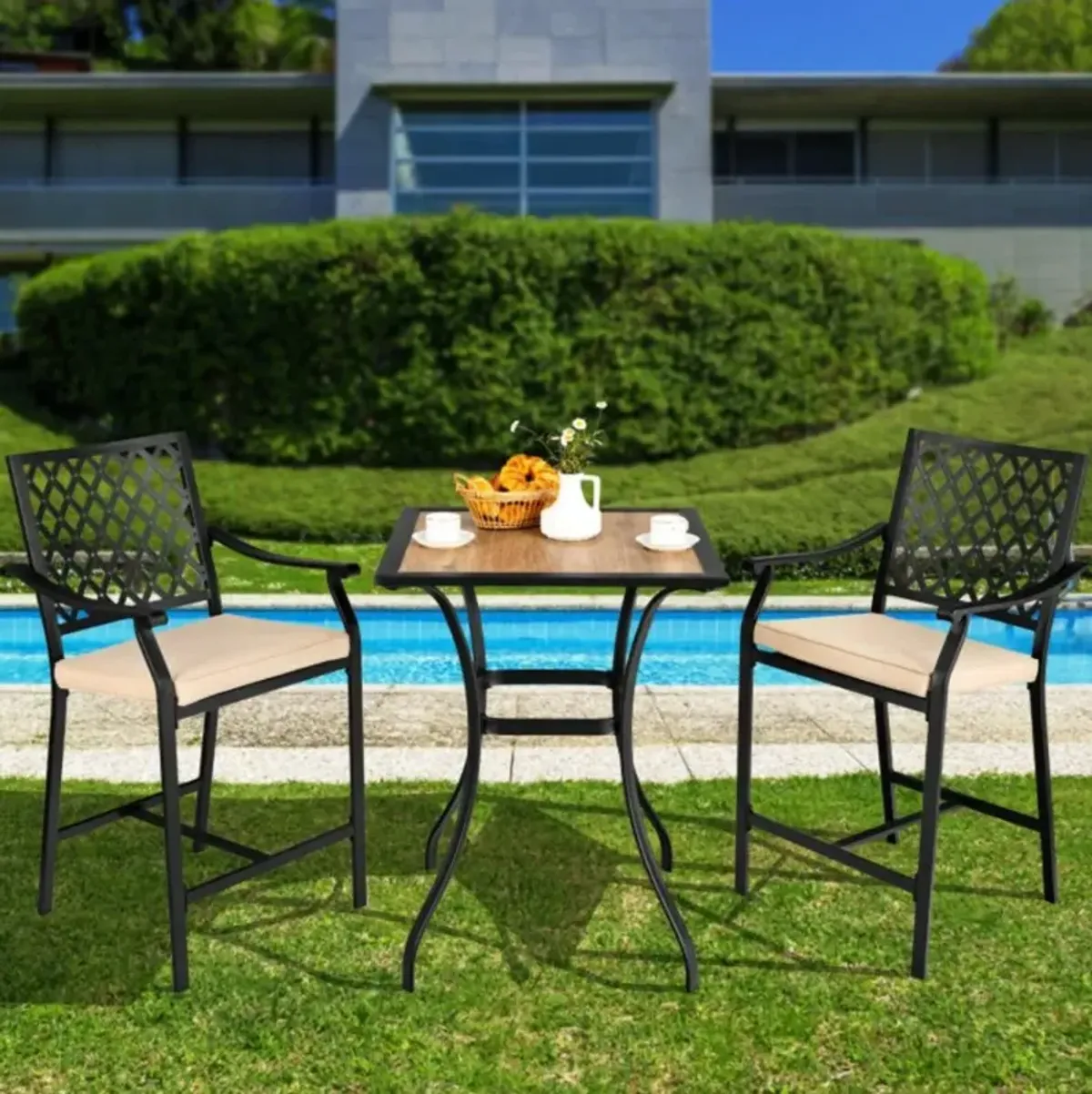 Hivvago Patio Square Bar Table for Garden Backyard