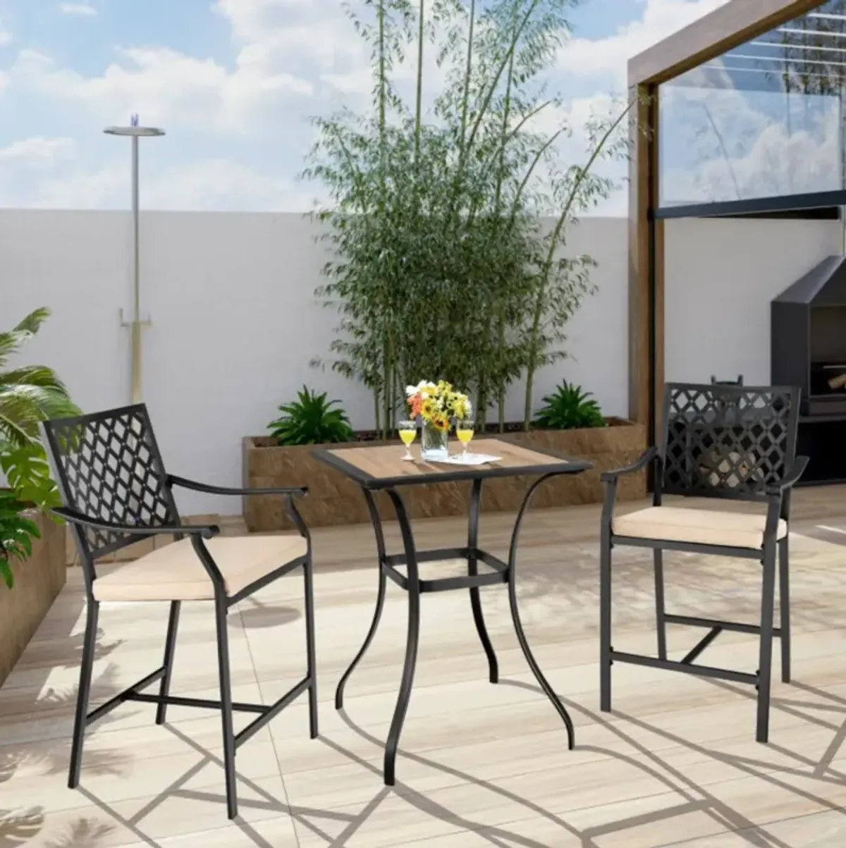 Hivvago Patio Square Bar Table for Garden Backyard