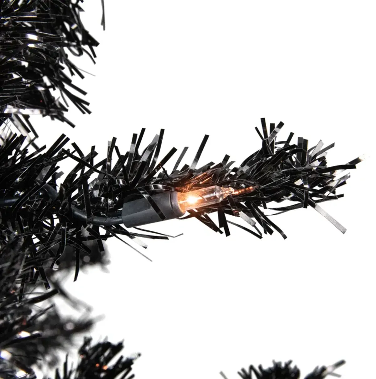 6' Pre-Lit Black Artificial Tinsel Christmas Tree  Clear Lights