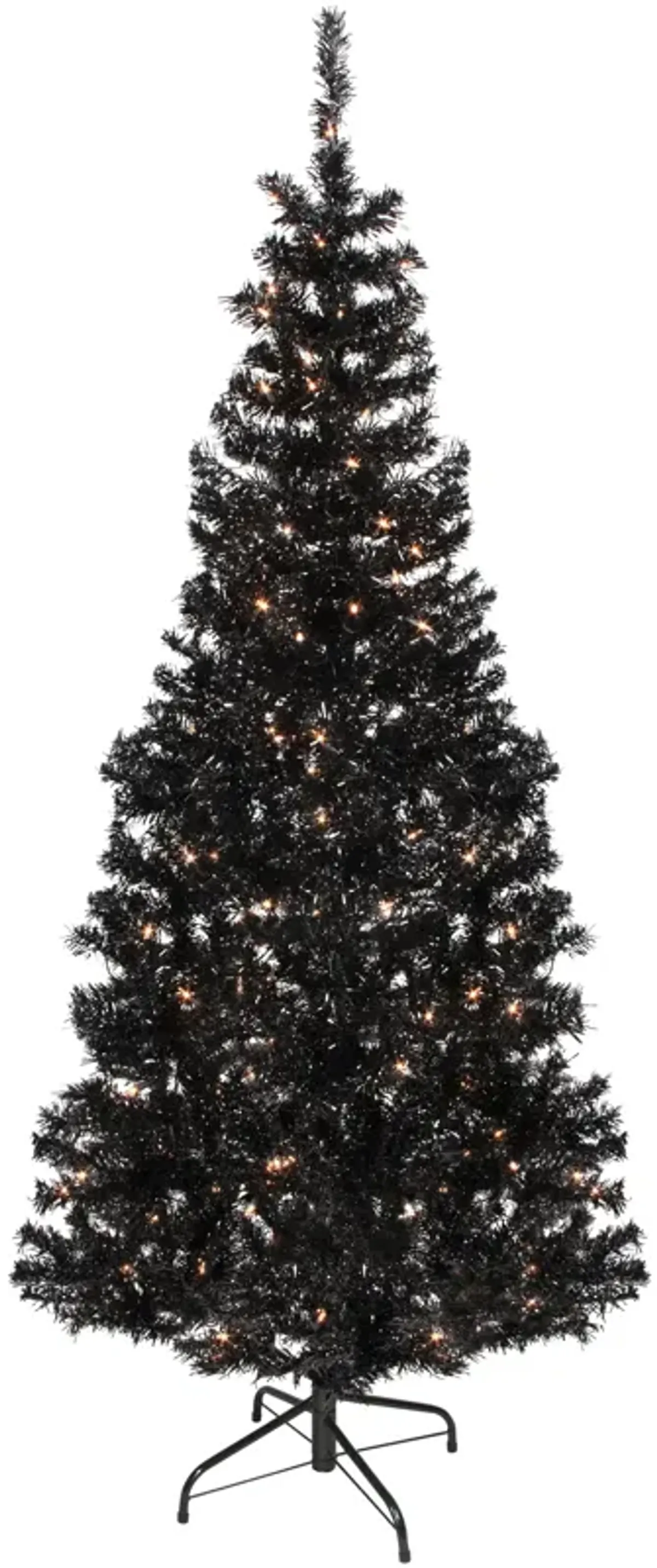 6' Pre-Lit Black Artificial Tinsel Christmas Tree  Clear Lights