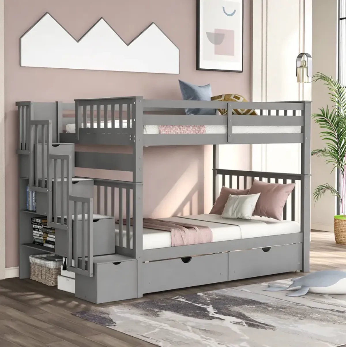 Merax Bunk Bed with Shelves and 6 Storage Drawers